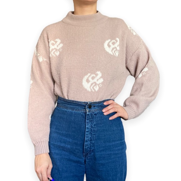 Vintage 90s Abstract Chunky Sweater, Mock Neck, Wool Blend, Size M by Tarazzia - Picture 3 of 4